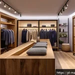 Home 18 향기 마케팅과 소비자 심리학 - A cozy, warmly lit boutique interior in Poland, featuring elegant wooden shelves displaying high-end...