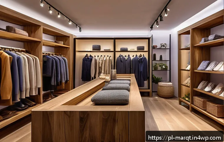 향기 마케팅과 소비자 심리학 - A cozy, warmly lit boutique interior in Poland, featuring elegant wooden shelves displaying high-end...