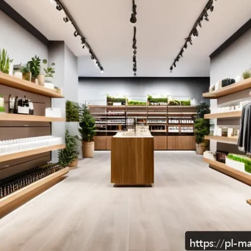 Home 29 향기 마케팅 효과 측정 방법 - A modern retail store interior in Poland with subtle warm lighting and elegant wooden shelves, featu...