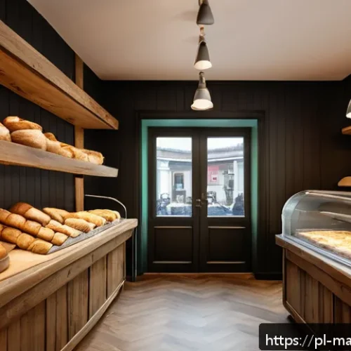 Home 28 향기 마케팅의 소비자 반응 분석 - A cozy Polish bakery interior filled with warm natural light, showcasing rustic wooden shelves stack...