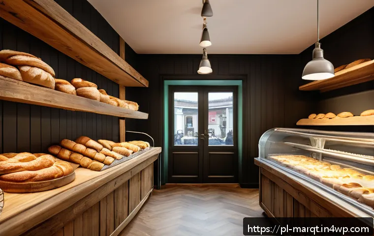 향기 마케팅의 소비자 반응 분석 - A cozy Polish bakery interior filled with warm natural light, showcasing rustic wooden shelves stack...